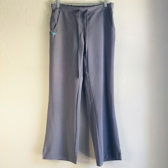 Scrub pants sz Small  ‘Med Couture’ stretchy quick dry boot cut/flare gray teal - Picture 1 of 8